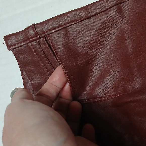 Faux Leather Button-Fly Jeans Pants w/ Pockets Brownish-Red Maroon Burgundy - Picture 5 of 12